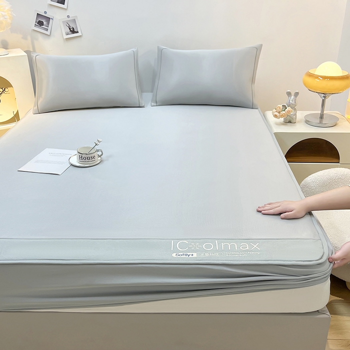 91家纺网 家纺一手货源 找家纺 全季家居 2025新款5A抗菌ICE系列凉感冰丝席 浅灰 床笠款