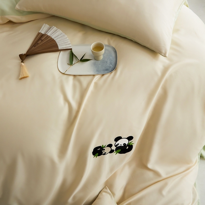 91家纺网 家纺一手货源 找家纺 （总）金奇达家纺 2025新款竹玉清丝四件套-墨隐竹笙【标准号全网控价（折后券后）不低于228元】