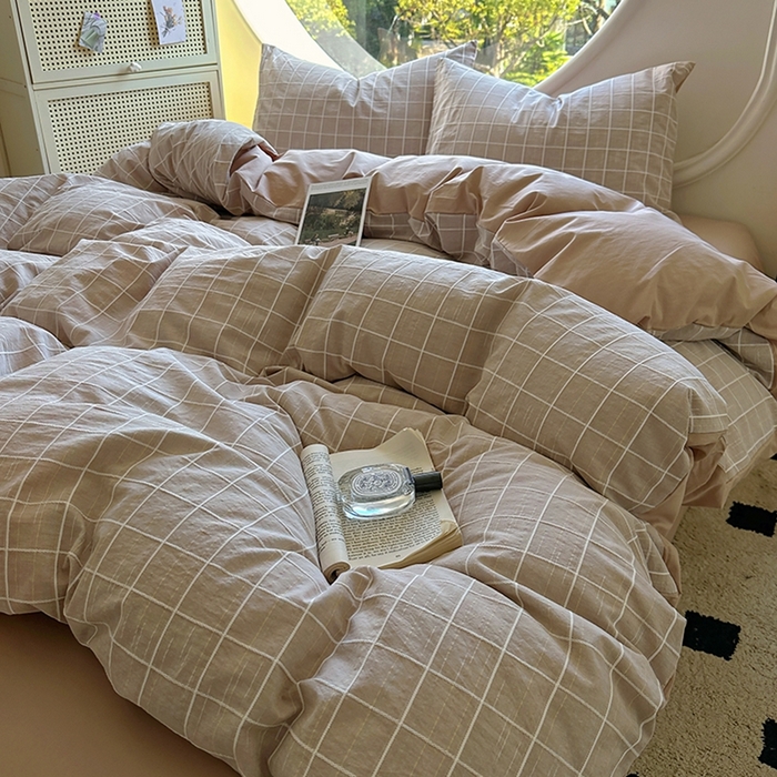 91家纺网 家纺一手货源 找家纺 田野 2025新款全棉水洗棉提花锦绣系列四件套 锦绣-卡其