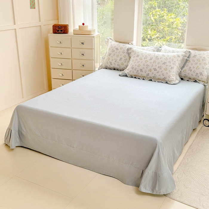 91家纺网 家纺一手货源 找家纺 晨晨家纺2025新款全棉双层花边双层纱四件套 伊甸园之梦-蓝