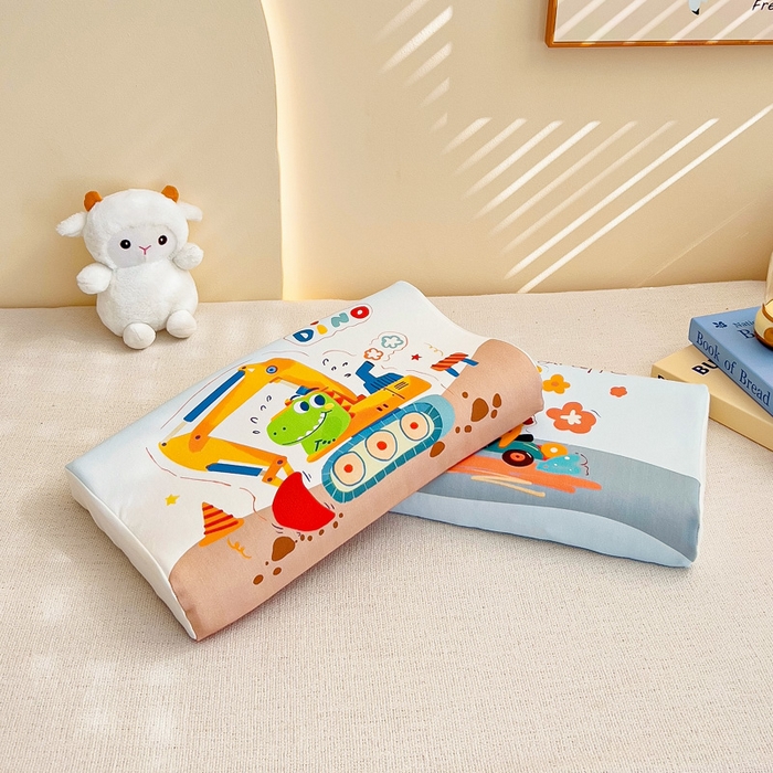 91家纺网 家纺一手货源 找家纺 梵赫 2025新款全棉A类儿童针织棉记忆枕（可拆卸） 挖掘机恐龙 30*50  含芯