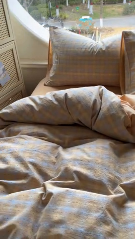 91家纺网 家纺一手货源 找家纺 田野 2025新款全棉水洗棉提花点点系列四件套 点点-兰咖