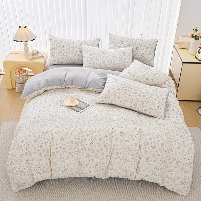 91家纺网 家纺一手货源 找家纺 蕾诺家纺 2025新款直播新款A类有氧提花云纱棉圆角吊边工艺四件套学生三件套 墨染芳华