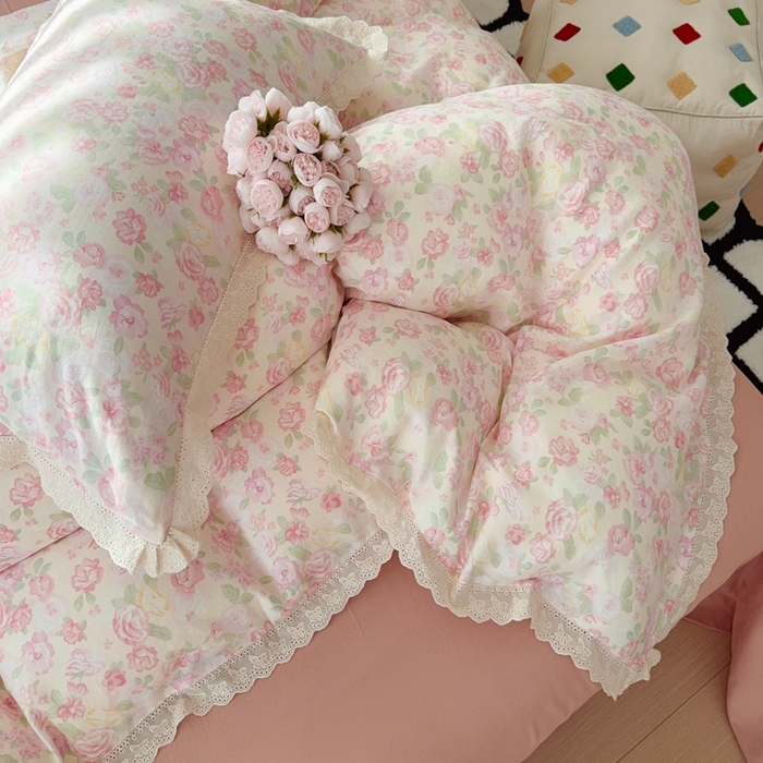 91家纺网 家纺一手货源 找家纺 于果 2025新款全棉双层纱花边款 欧若拉