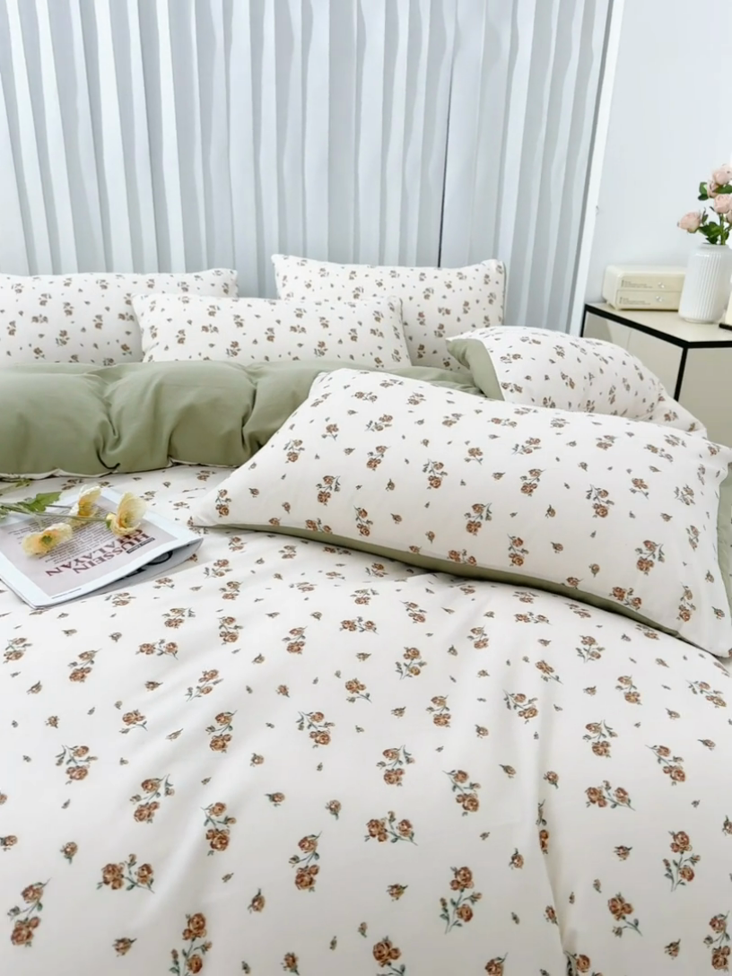 91家纺网 家纺一手货源 找家纺 蕾诺家纺 2025新款直播新款A类有氧提花云纱棉圆角吊边工艺四件套学生三件套 金桂花开