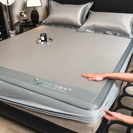 全季家居 2025新款5A加厚加密艾草碳光席冰丝席 床笠-浅灰