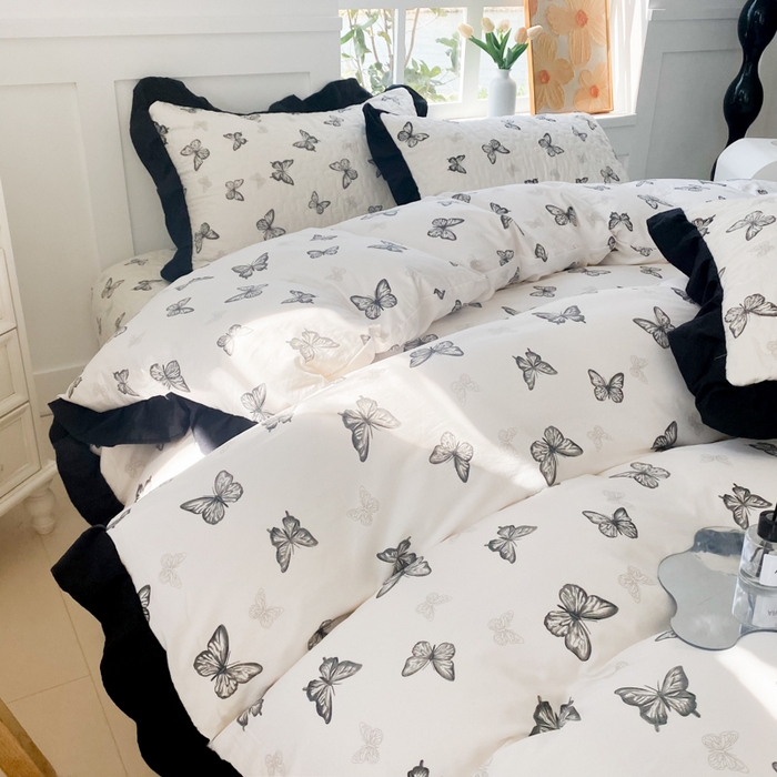 91家纺网 家纺一手货源 找家纺 佳品居 2025新款赫本风床盖四件套 赫本-蝴蝶印记