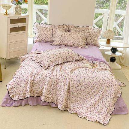 91家纺网 家纺一手货源 找家纺 （总）仟网汇 2025新款赫本针织双层纱夏被夏凉被空调被床盖四件套单夏被单床盖单品