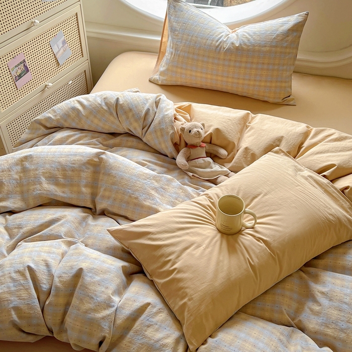 91家纺网 家纺一手货源 找家纺 田野 2025新款全棉水洗棉提花点点系列四件套 点点-兰咖