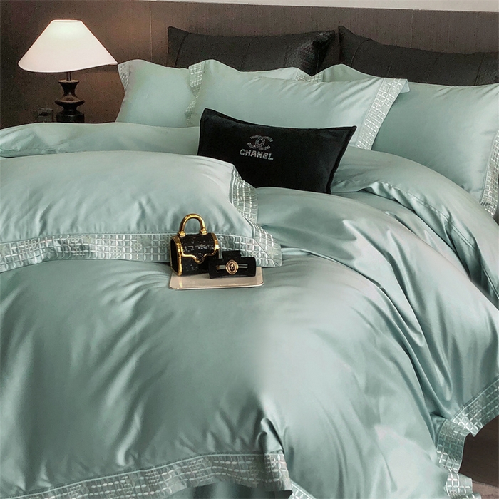 91家纺网 家纺一手货源 找家纺 保罗圣迪奥 2025新款简约款全棉长绒棉四件套—星阑 星阑-青石绿