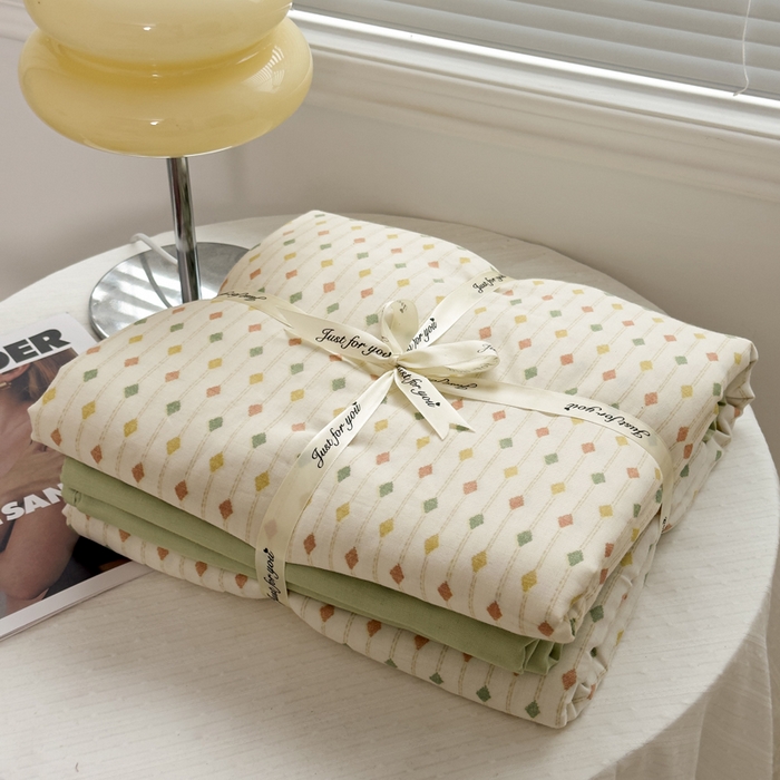 91家纺网 家纺一手货源 找家纺 塔塔家居  2025新款全棉纯棉双层纱床单床笠单品 简约格