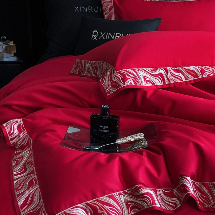 91家纺网 家纺一手货源 找家纺 馨蕊家居 2025新款100s高奢典藏简约全棉系列四件套-棉水漾 水漾-温莎红