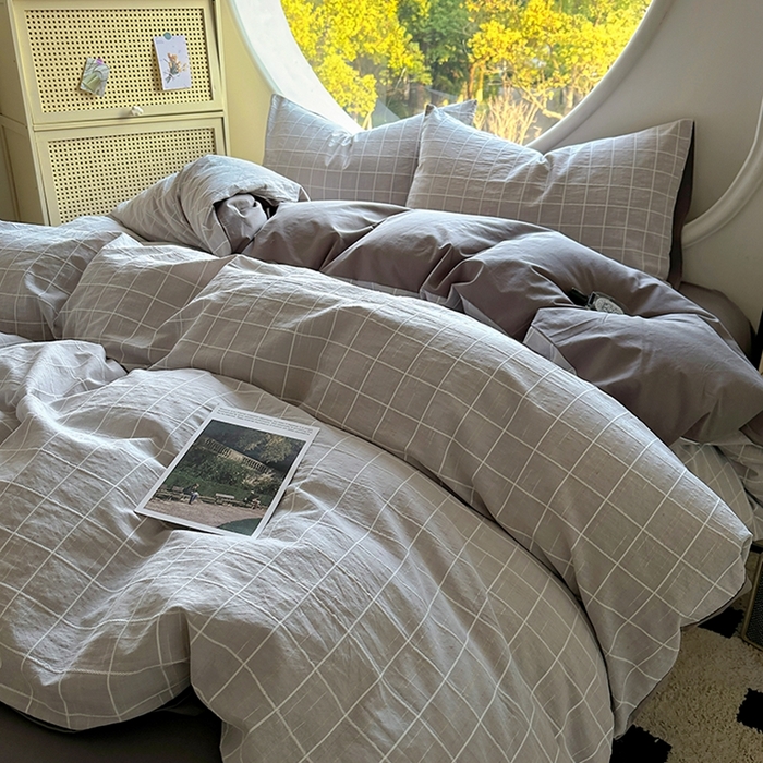 91家纺网 家纺一手货源 找家纺 田野 2025新款全棉水洗棉提花锦绣系列四件套 锦绣-灰