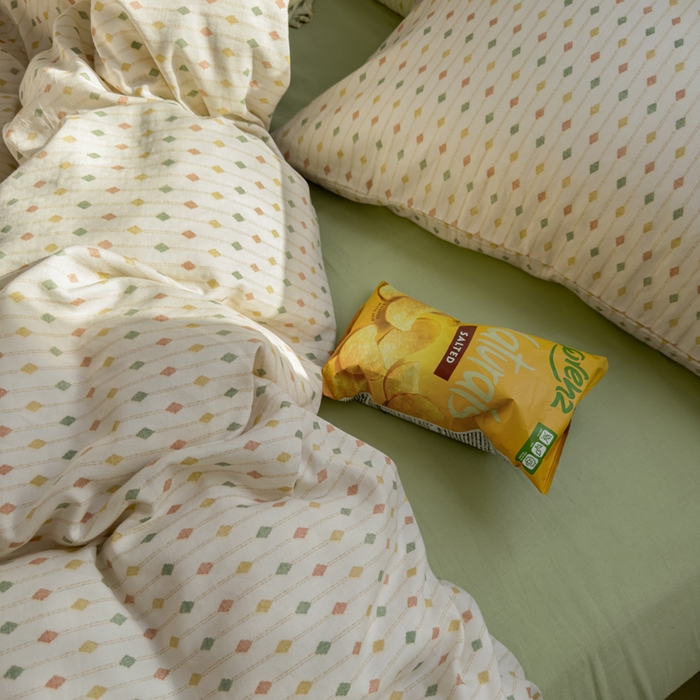 91家纺网 家纺一手货源 找家纺 塔塔家居  2025新款全棉纯棉双层纱床单床笠单品 简约格