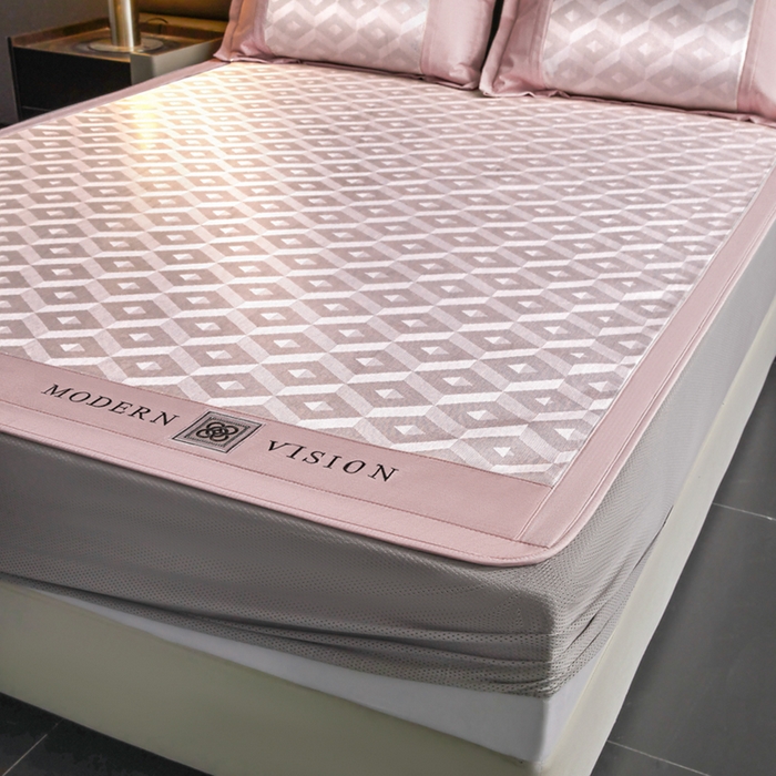 91家纺网 家纺一手货源 找家纺 全季家居 2025新款5A抗菌3D立体冰柔凉感冰丝席 格调-淡粉 床笠款