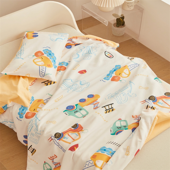 91家纺网 家纺一手货源 找家纺 艾佳宝贝 2025A类儿童全棉多功能单被套可拆式夏被四季被子 工程小车