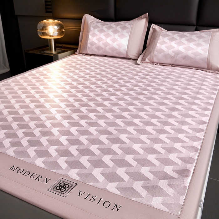 91家纺网 家纺一手货源 找家纺 全季家居 2025新款5A抗菌3D立体冰柔凉感冰丝席 菱形-淡粉 床席款