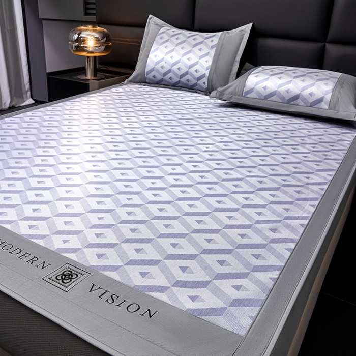 91家纺网 家纺一手货源 找家纺 全季家居 2025新款5A抗菌3D立体冰柔凉感冰丝席 格调-天蓝 床笠款