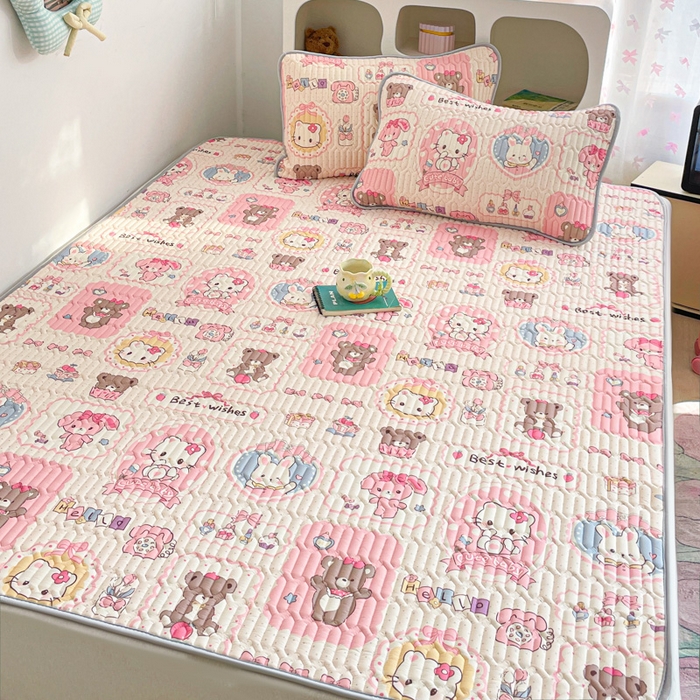 91家纺网 家纺一手货源 找家纺 贝扬思家纺 2025新款亲肤舒适可爱乳胶凉席席子系列 小猫相片