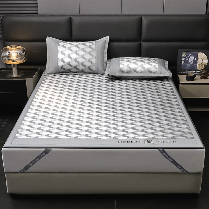 91家纺网 家纺一手货源 找家纺 全季家居 2025新款5A抗菌3D立体冰柔凉感冰丝席 菱形-银灰 床席款