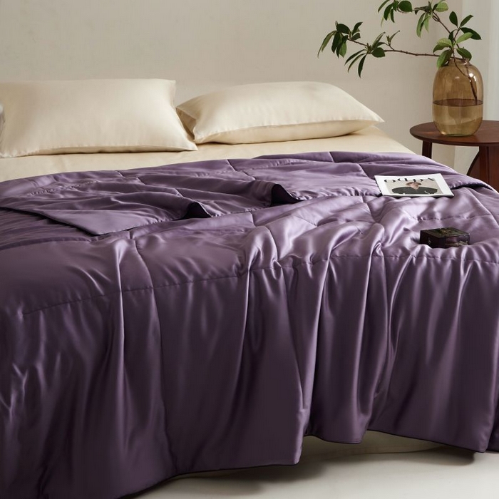 91家纺网 家纺一手货源 找家纺 朵美 2025新款60支天丝纯色夏被被子被芯 烟紫