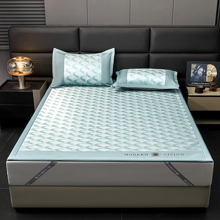 91家纺网 家纺一手货源 找家纺 全季家居 2025新款5A抗菌3D立体冰柔凉感冰丝席 菱形-水绿 床席款