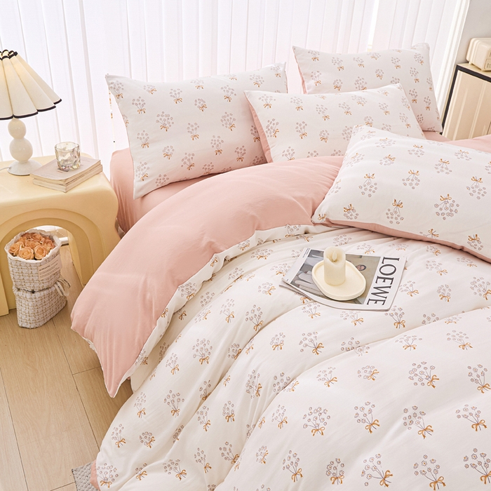 91家纺网 家纺一手货源 找家纺 蕾诺家纺 2025新款直播新款A类有氧提花云纱棉圆角吊边工艺四件套学生三件套 蒲公英