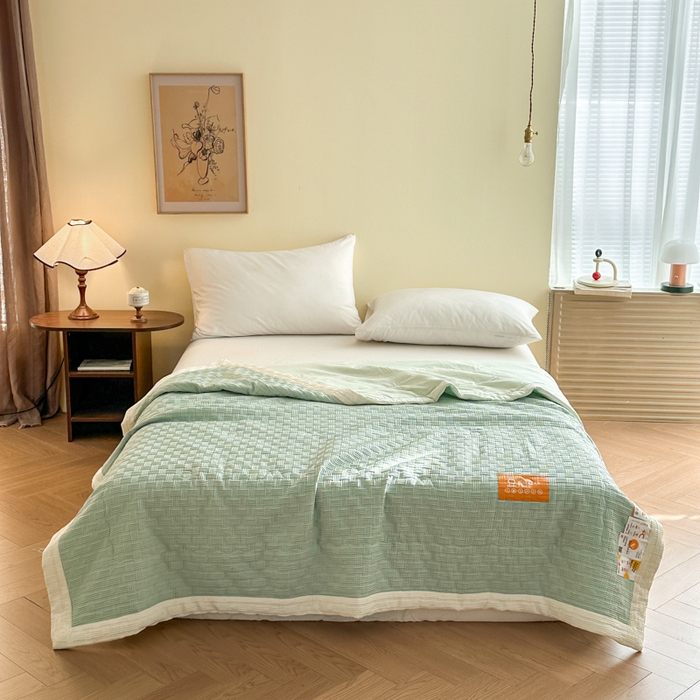 91家纺网 家纺一手货源 找家纺 雨洋家纺 2025新款亲肤华夫格大豆夏被 华夫格-绿