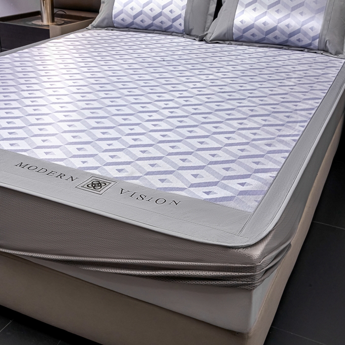 91家纺网 家纺一手货源 找家纺 全季家居 2025新款5A抗菌3D立体冰柔凉感冰丝席 格调-天蓝 床笠款