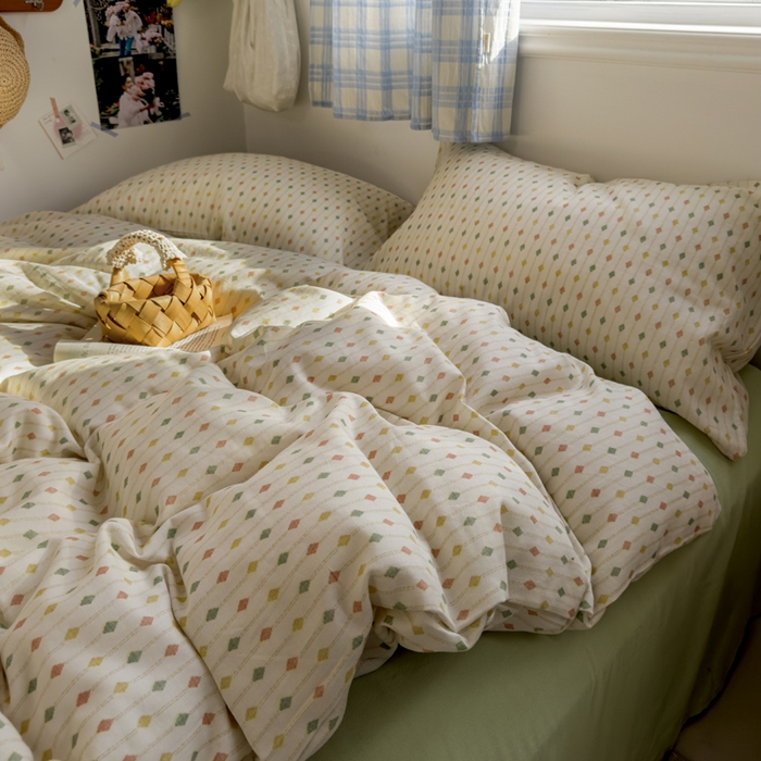 91家纺网 家纺一手货源 找家纺 塔塔家居  2025新款全棉纯棉双层纱被套单品单被套被套单件 简约格