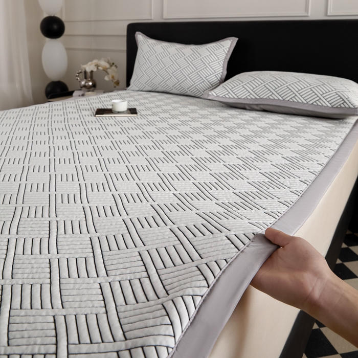 91家纺网 家纺一手货源 找家纺 2025新款韩国外贸爆款加厚PE中分子凉感豆豆软席 时空灰-床席款