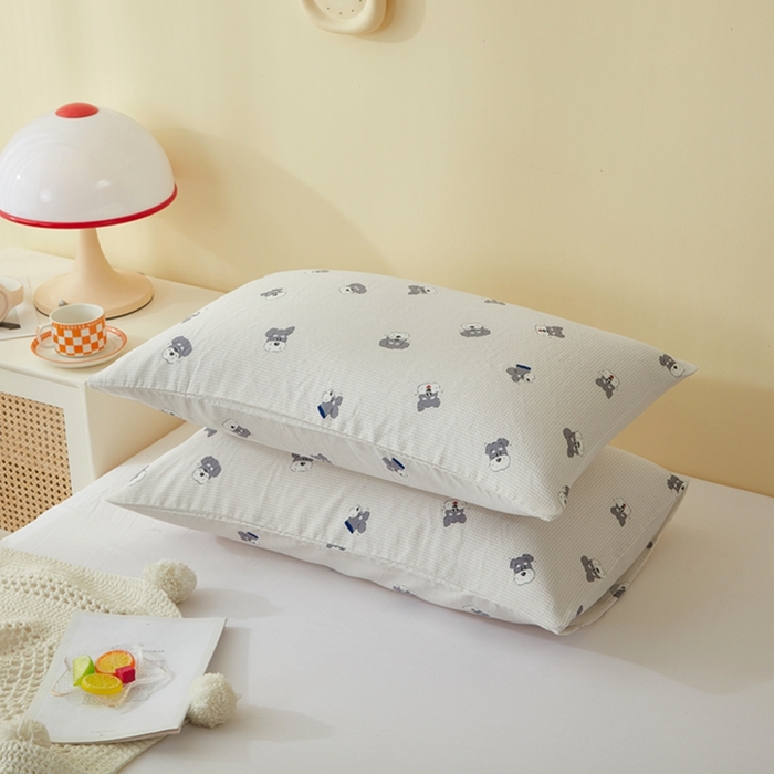 91家纺网 家纺一手货源 找家纺 2025款A类母婴级全棉双层纱枕套_4032 哈皮狗狗