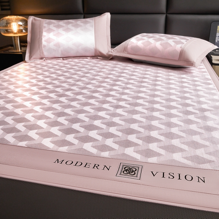 91家纺网 家纺一手货源 找家纺 全季家居 2025新款5A抗菌3D立体冰柔凉感冰丝席 菱形-淡粉 床笠款