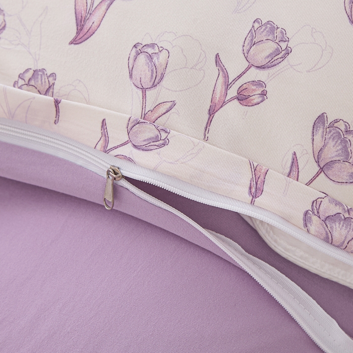 91家纺网 家纺一手货源 找家纺 蕾诺家纺 2025新款直播新款A类有氧提花云纱棉圆角吊边工艺四件套学生三件套 紫色郁金香