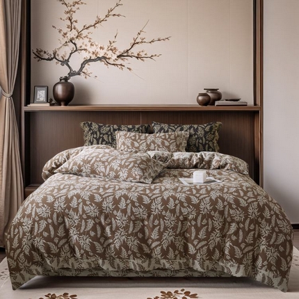 2025新款全棉色织双层纱纽扣款四件套 扶苏-浅咖