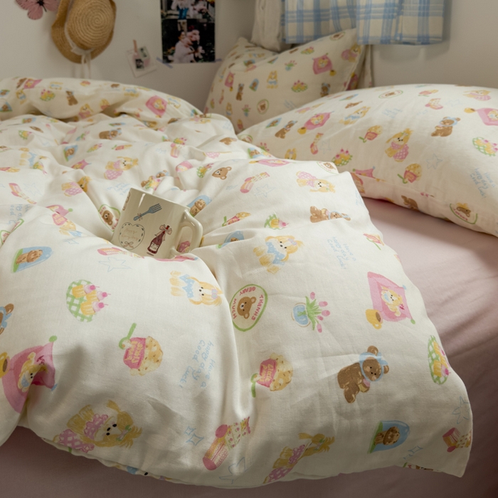 91家纺网 家纺一手货源 找家纺 塔塔家居  2025新款全棉纯棉双层纱床单床笠单品 春日派对