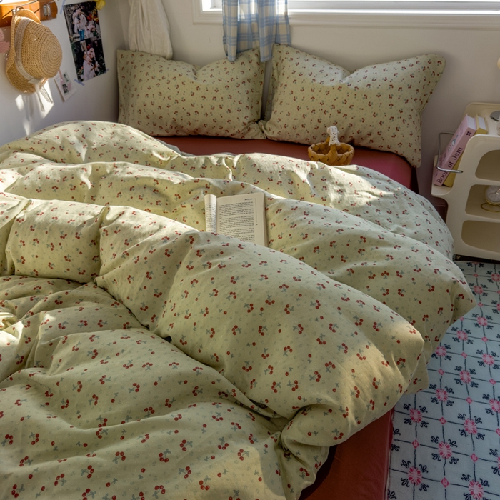 91家纺网 家纺一手货源 找家纺 塔塔家居  2025新款全棉纯棉双层纱床单床笠单品 小樱桃