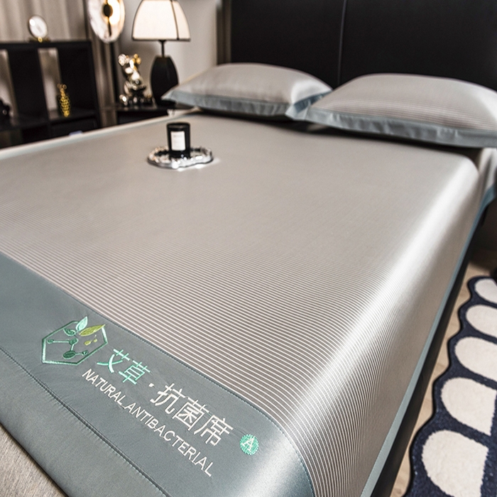 91家纺网 家纺一手货源 找家纺 全季家居 2025新款5A加厚加密艾草碳光席冰丝席 床席-浅灰