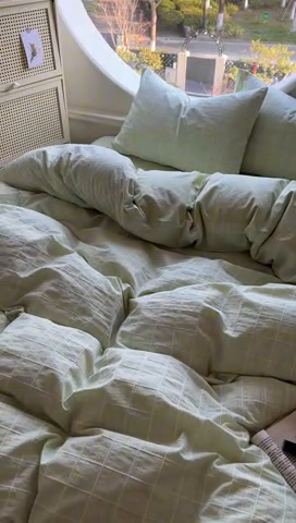 91家纺网 家纺一手货源 找家纺 田野 2025新款全棉水洗棉提花锦绣系列四件套 锦绣-绿