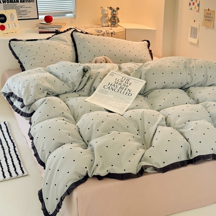 凯洛奇 2025新款1法式小清新蕾丝花边水洗棉四件套-风格一【提供买家秀】 皱皱纱花边-海盐拿铁