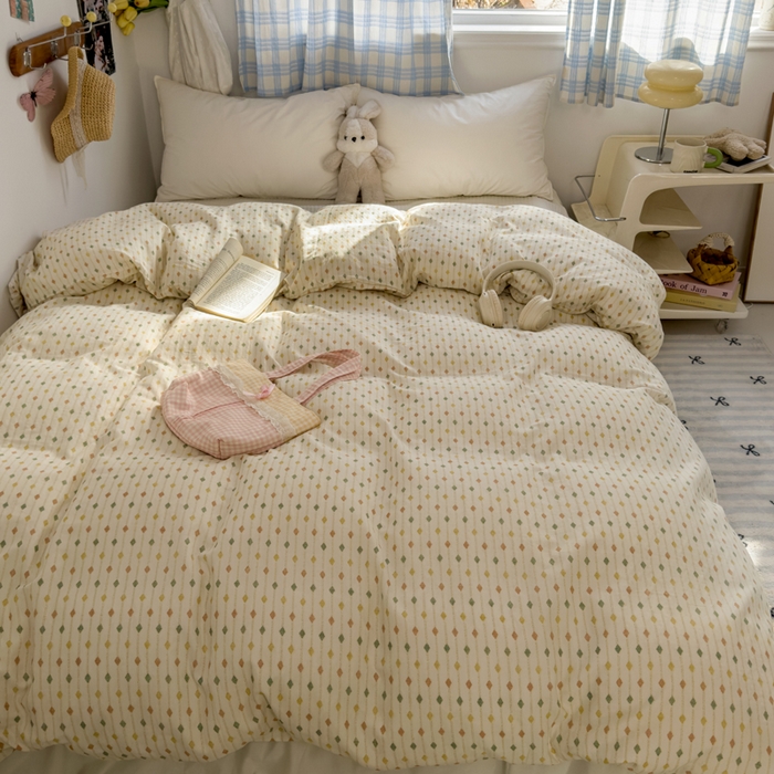 91家纺网 家纺一手货源 找家纺 塔塔家居  2025新款全棉纯棉双层纱被套单品单被套被套单件 简约格