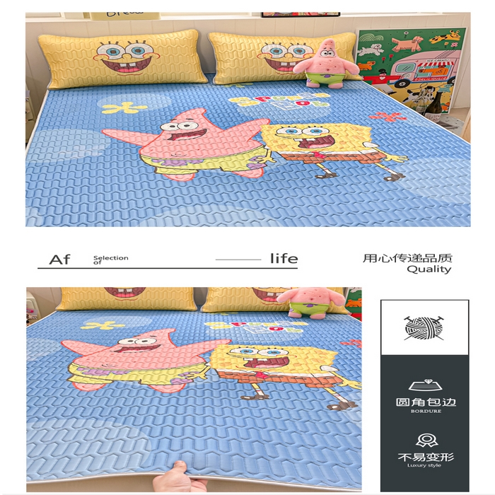 91家纺网 家纺一手货源 找家纺 金爱家 2025新款海绵宝宝乳胶凉席床席款凉席席子 床席款-蓝蓝海绵宝宝