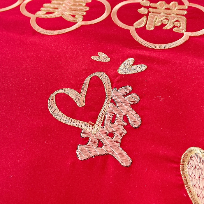 91家纺网 家纺一手货源 找家纺 2025新款100支150克双面长绒棉婚庆绣花四件套 幸福美满