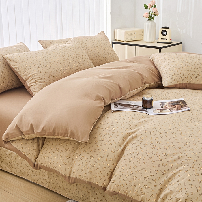 91家纺网 家纺一手货源 找家纺 蕾诺家纺 2025新款直播新款A类有氧提花云纱棉圆角吊边工艺四件套学生三件套 简爱