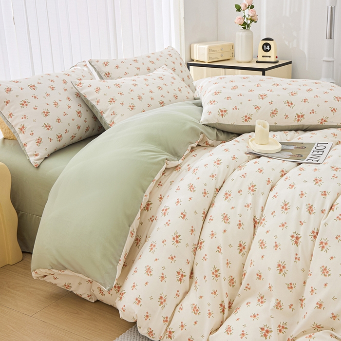 91家纺网 家纺一手货源 找家纺 蕾诺家纺 2025新款直播新款A类有氧提花云纱棉圆角吊边工艺四件套学生三件套 金桂花开