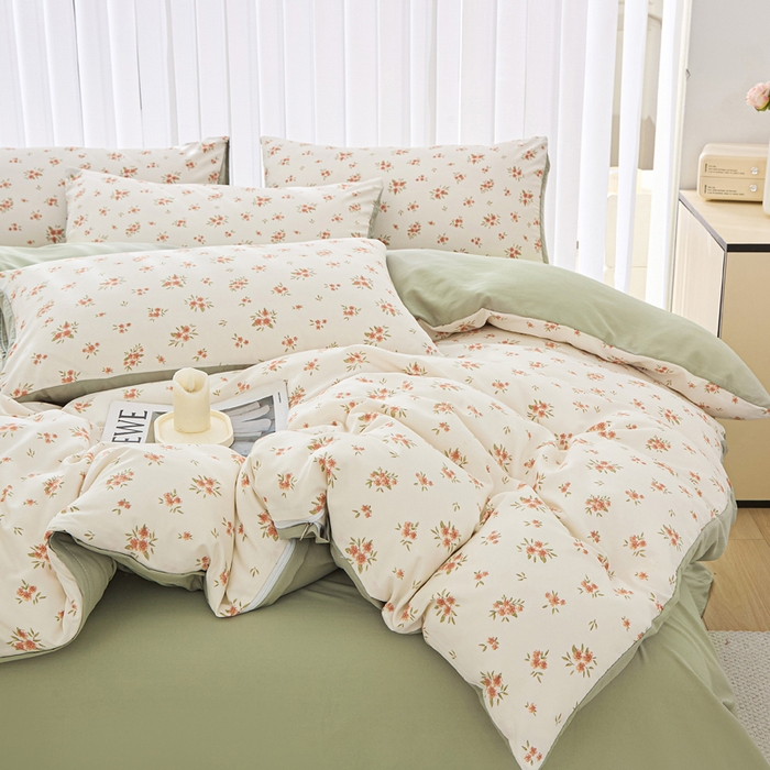 91家纺网 家纺一手货源 找家纺 蕾诺家纺 2025新款直播新款A类有氧提花云纱棉圆角吊边工艺四件套学生三件套 金桂花开