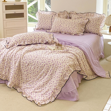 仟网汇 2025新款赫本针织双层纱夏被夏凉被空调被床盖四件套单夏被单床盖单品 倾心