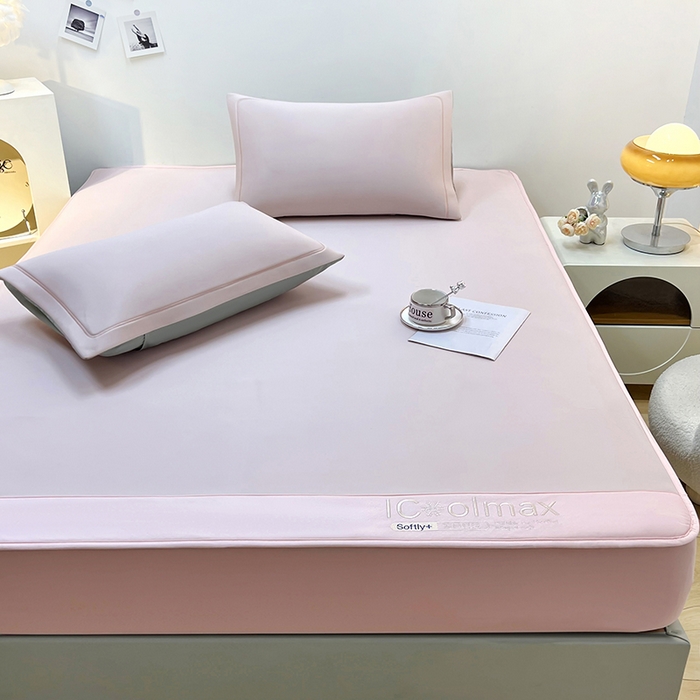 91家纺网 家纺一手货源 找家纺 全季家居 2025新款5A抗菌ICE系列凉感冰丝席 淡粉 床笠款