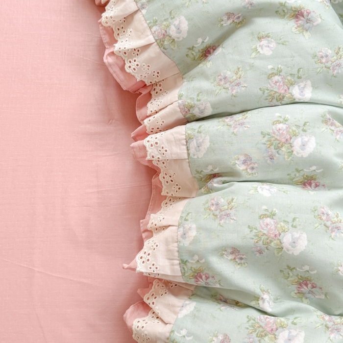 91家纺网 家纺一手货源 找家纺 晨晨家纺2025新款全棉双层花边双层纱四件套 秘密花园