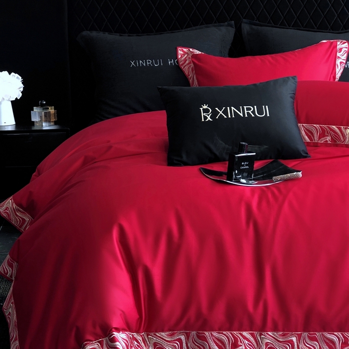 91家纺网 家纺一手货源 找家纺 馨蕊家居 2025新款100s高奢典藏简约全棉系列四件套-棉水漾 水漾-温莎红